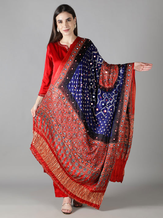 Royal Blue Bandhej with Ajrakh Zari Pallu Dupatta