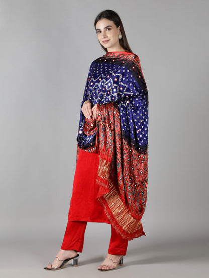 Royal Blue Bandhej with Ajrakh Zari Pallu Dupatta