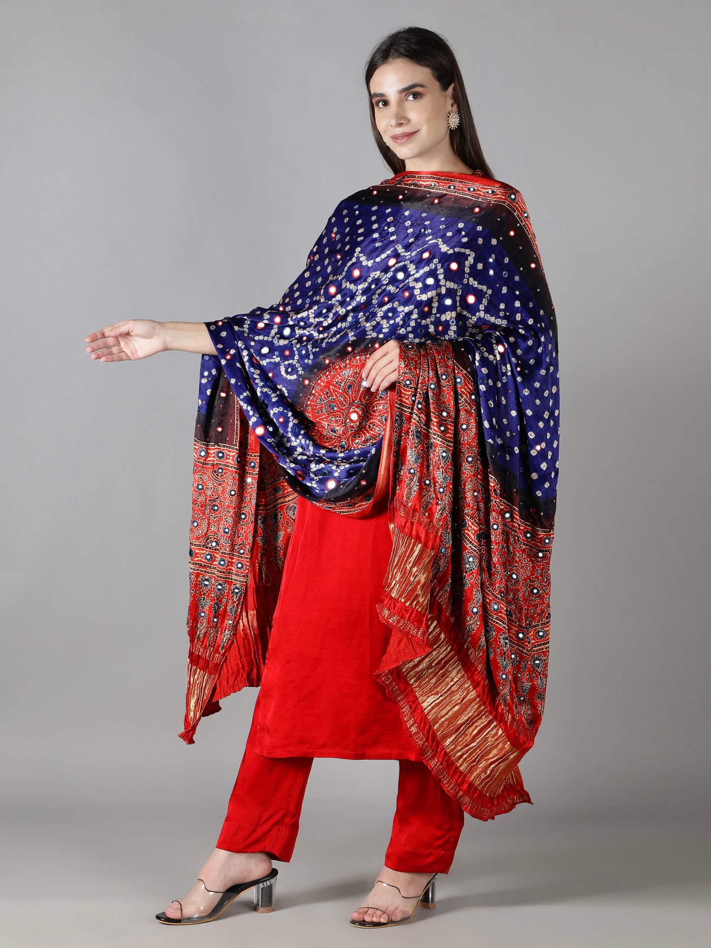 Royal Blue Bandhej with Ajrakh Zari Pallu Dupatta