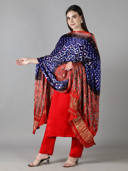 Royal Blue Bandhej with Ajrakh Zari Pallu Dupatta