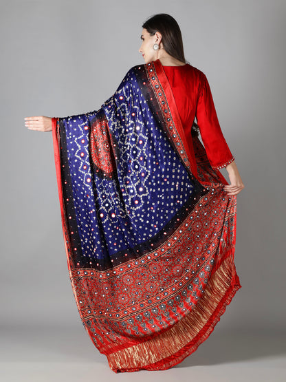 Royal Blue Bandhej with Ajrakh Zari Pallu Dupatta
