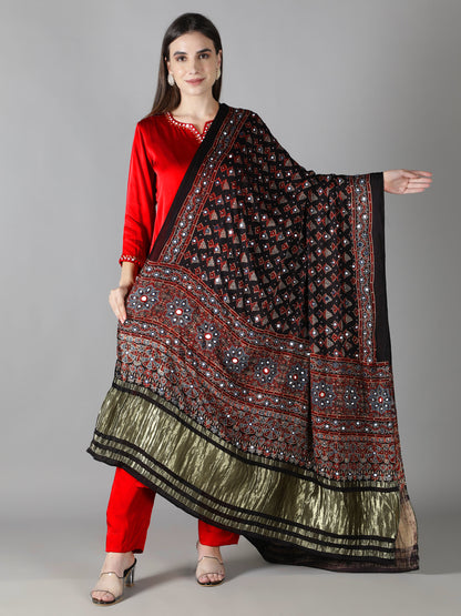 Midnight Black Boota Ajrakh Dupatta