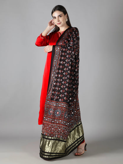 Midnight Black Boota Ajrakh Dupatta
