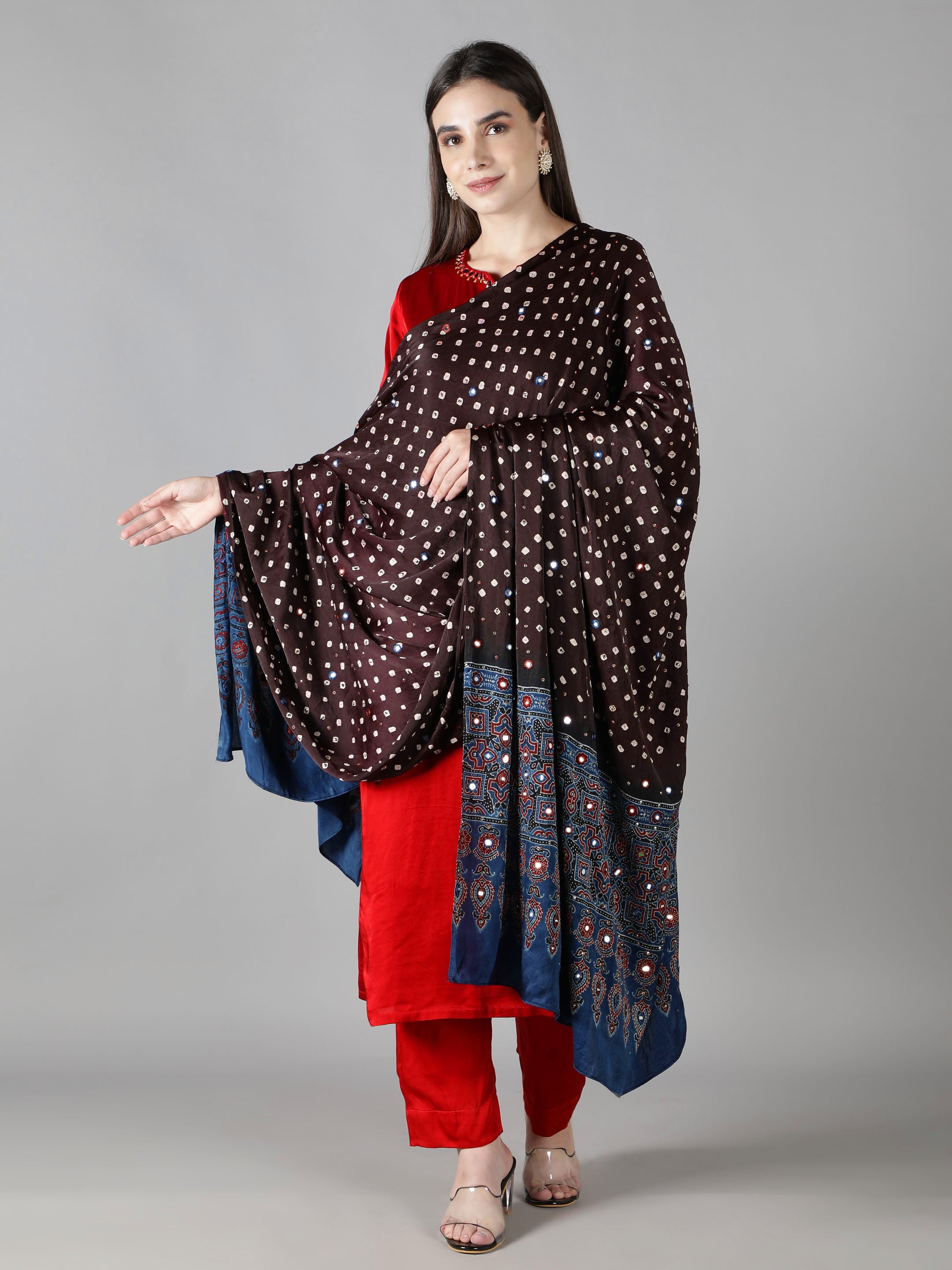 Black Bandhej With Blue Ajrakh Pallu Dupatta