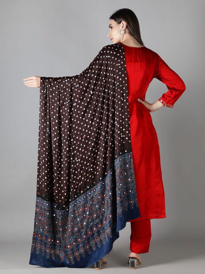 Black Bandhej With Blue Ajrakh Pallu Dupatta