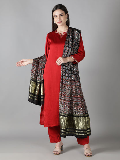 Coal Black Star Ajrakh Dupatta