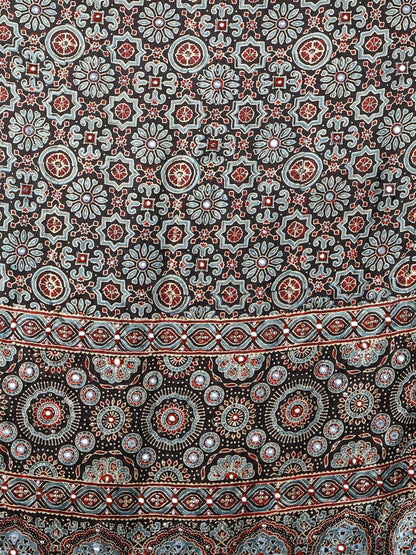 Ash Black Floral Ajrakh Dupatta