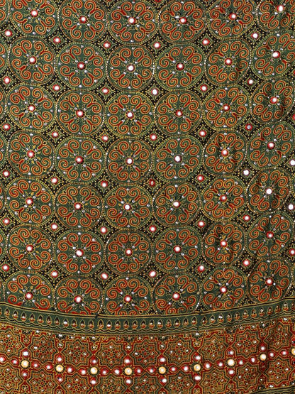Leaf Green Floral Ajrakh Dupatta