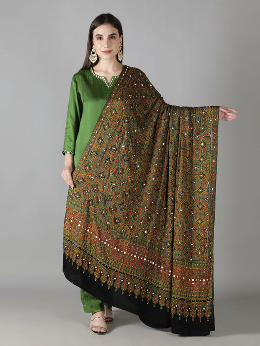 Leaf Green Floral Ajrakh Dupatta