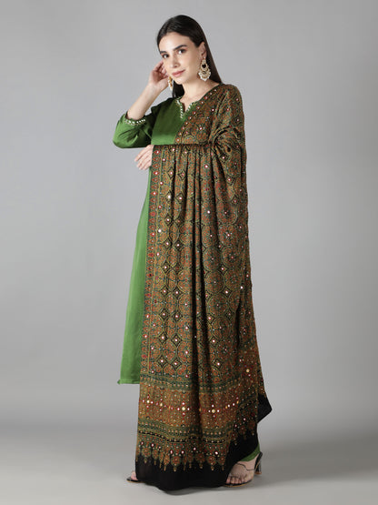 Leaf Green Floral Ajrakh Dupatta