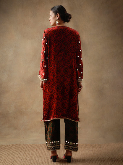 Crimson Red Sweetheart Neckline Suit Set