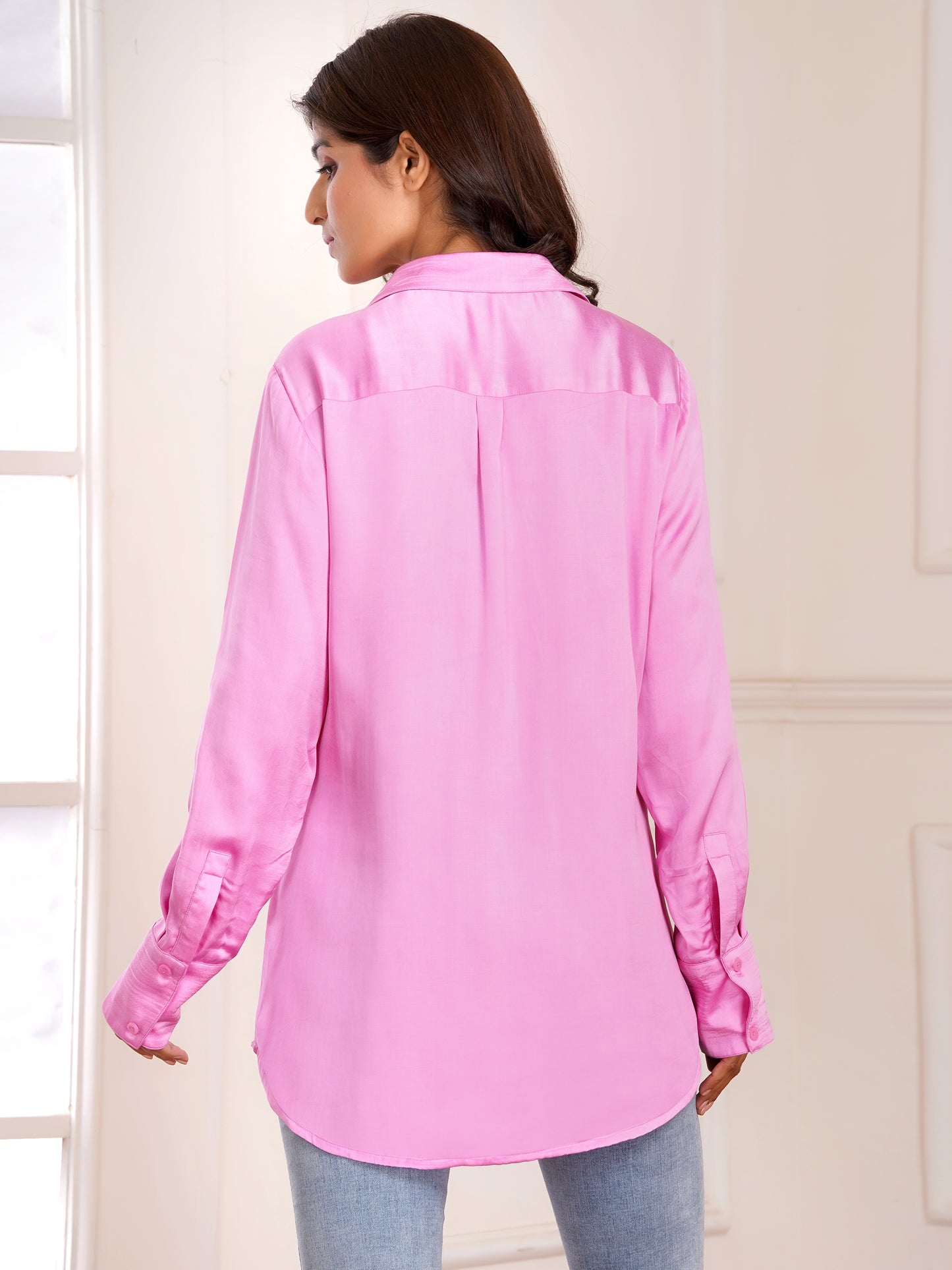 Pink Floral Bouquet  Silk Embroidered Shirt