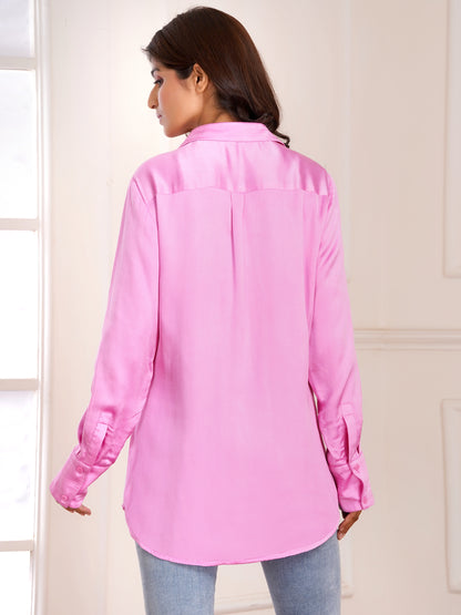 Pink Floral Bouquet  Silk Embroidered Shirt