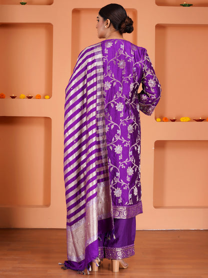Purple Chiniya Silk Embroidered Kurta Set
