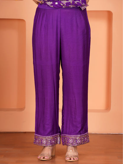 Purple Chiniya Silk Embroidered Kurta Set