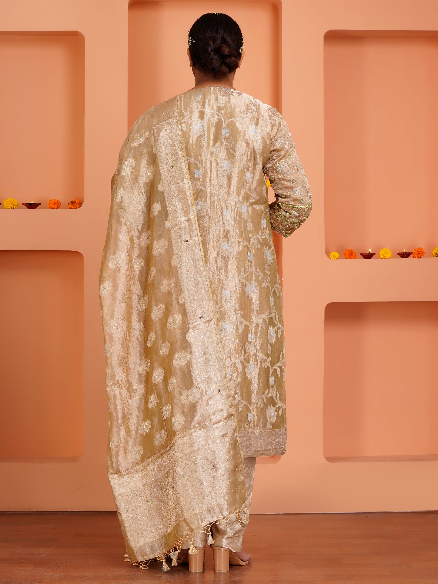 Golden Tissue Silk Kurta Set