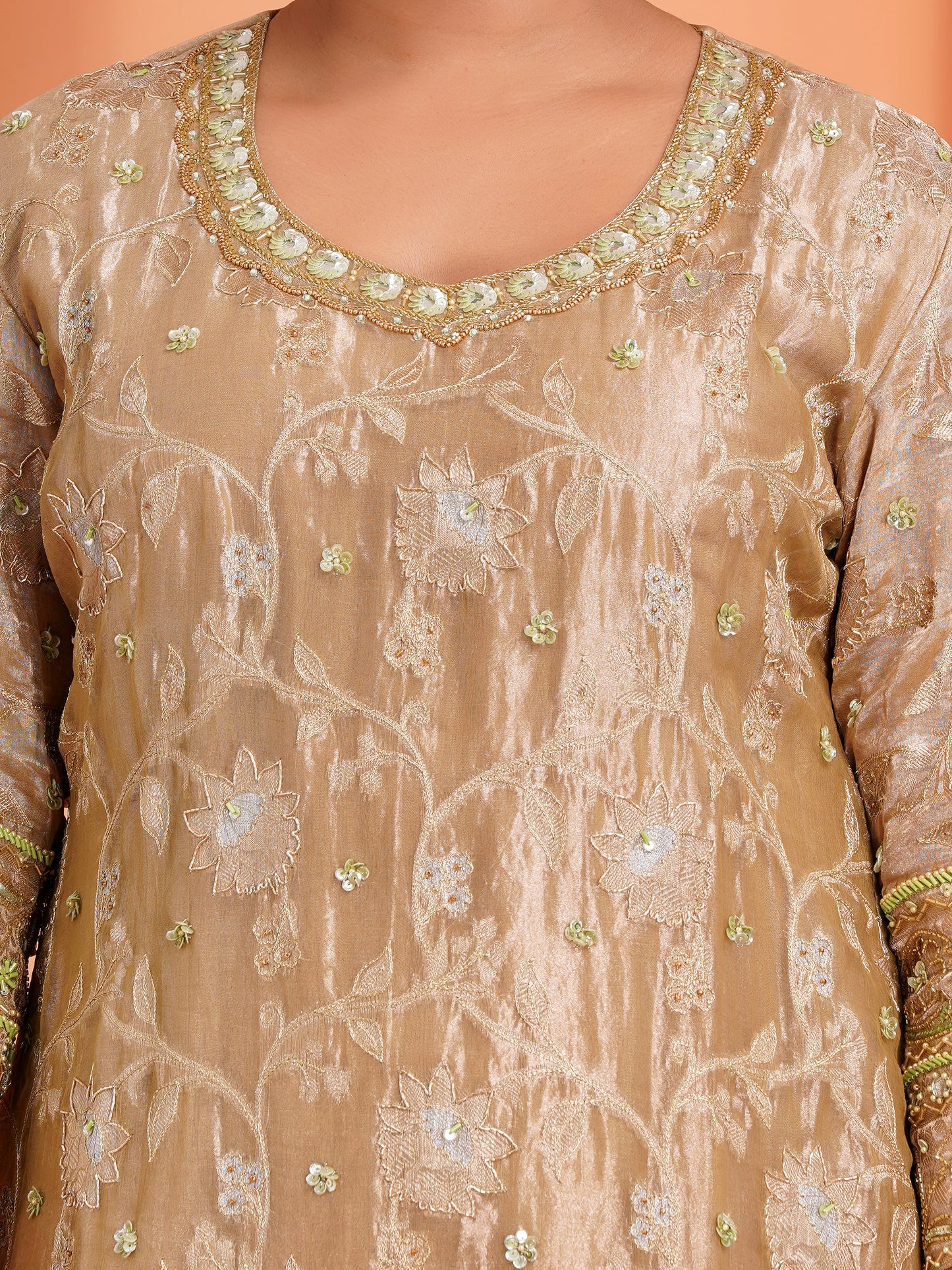 Golden Tissue Silk Kurta Set