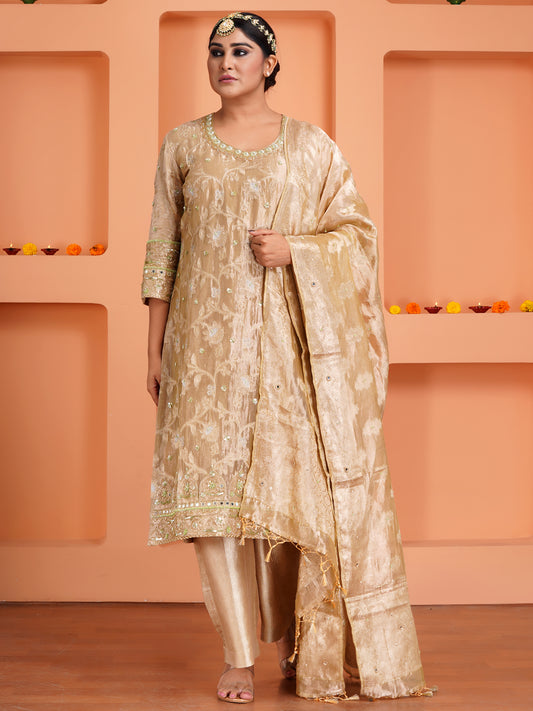 Golden Tissue Silk Kurta Set