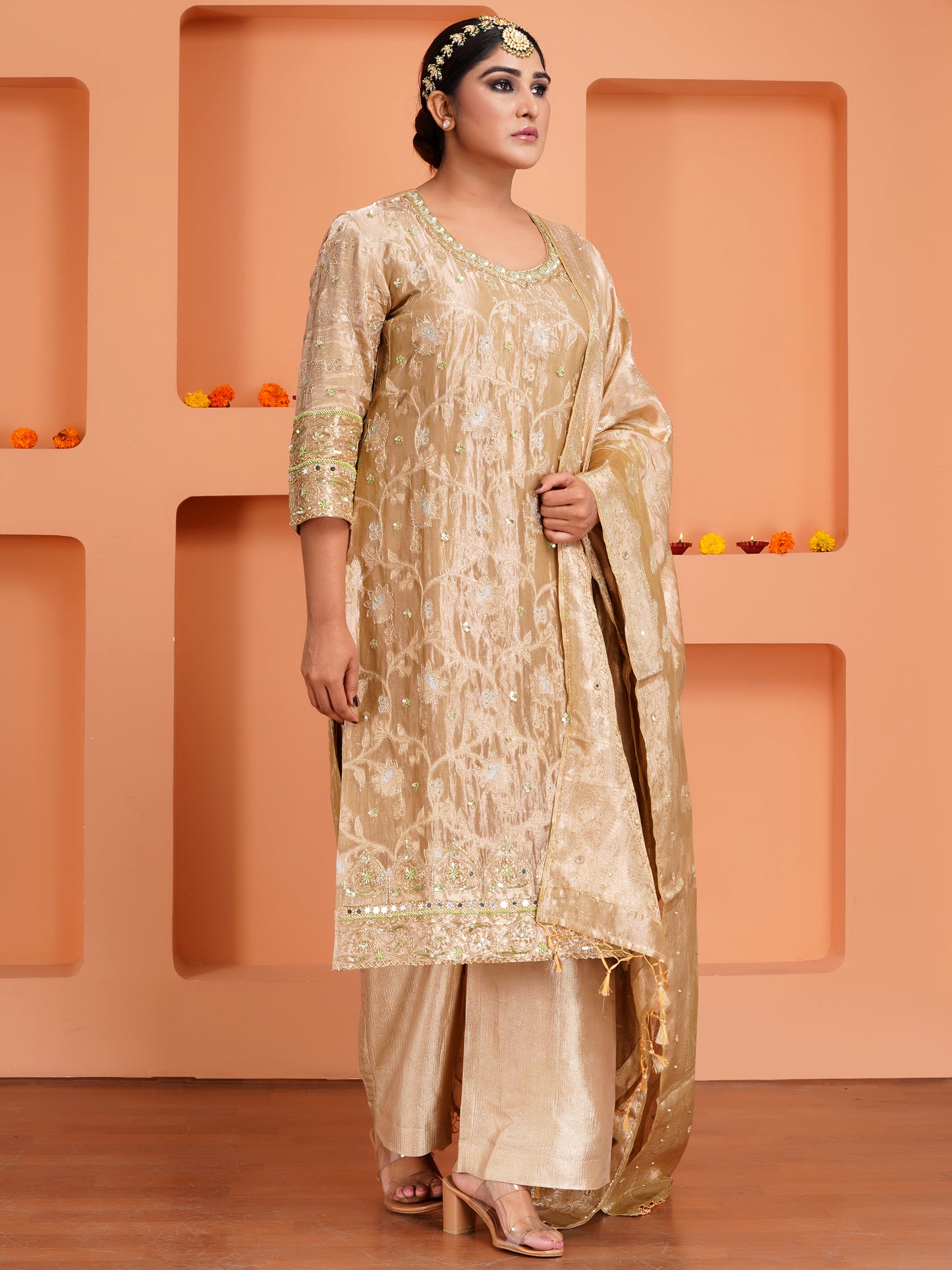 Golden Tissue Silk Kurta Set
