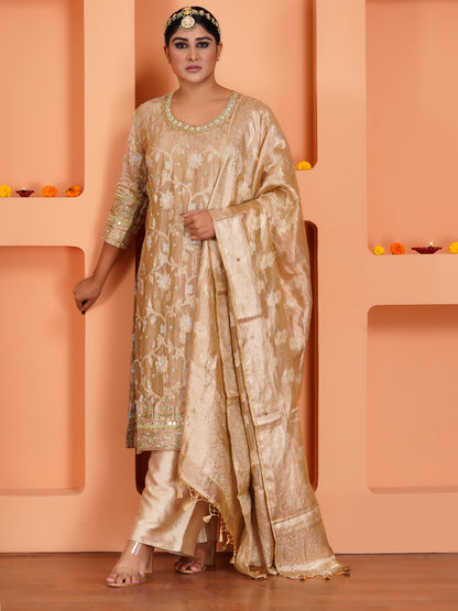 Golden Tissue Silk Kurta Set