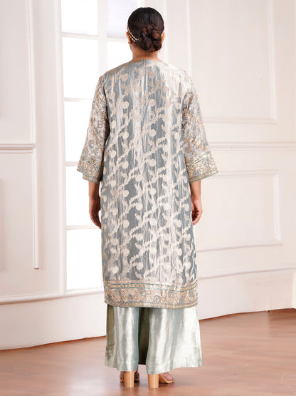 Green Tissue Silk Jacket & Kurta Set
