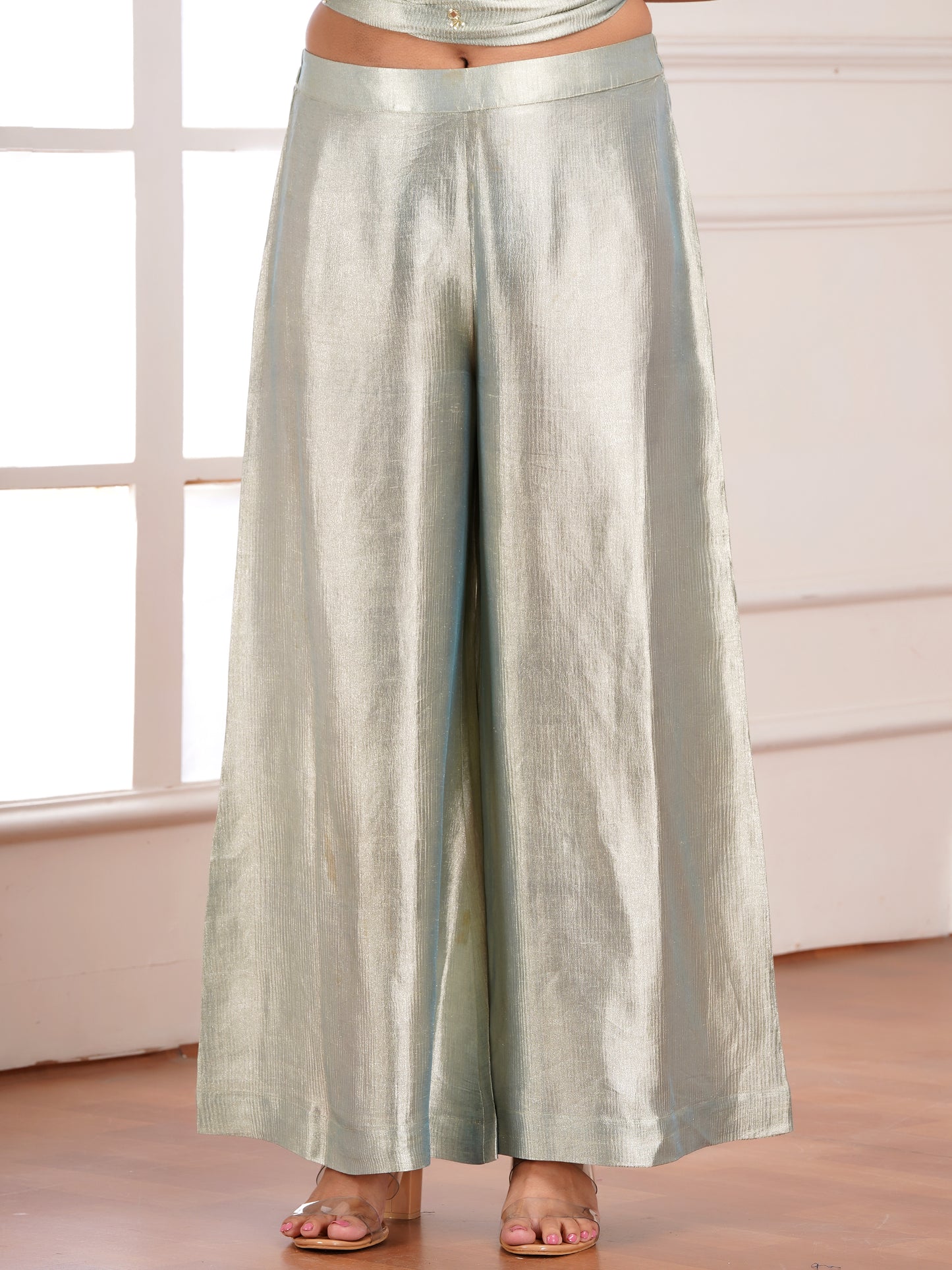 Green Tissue Silk Jacket & Kurta Set