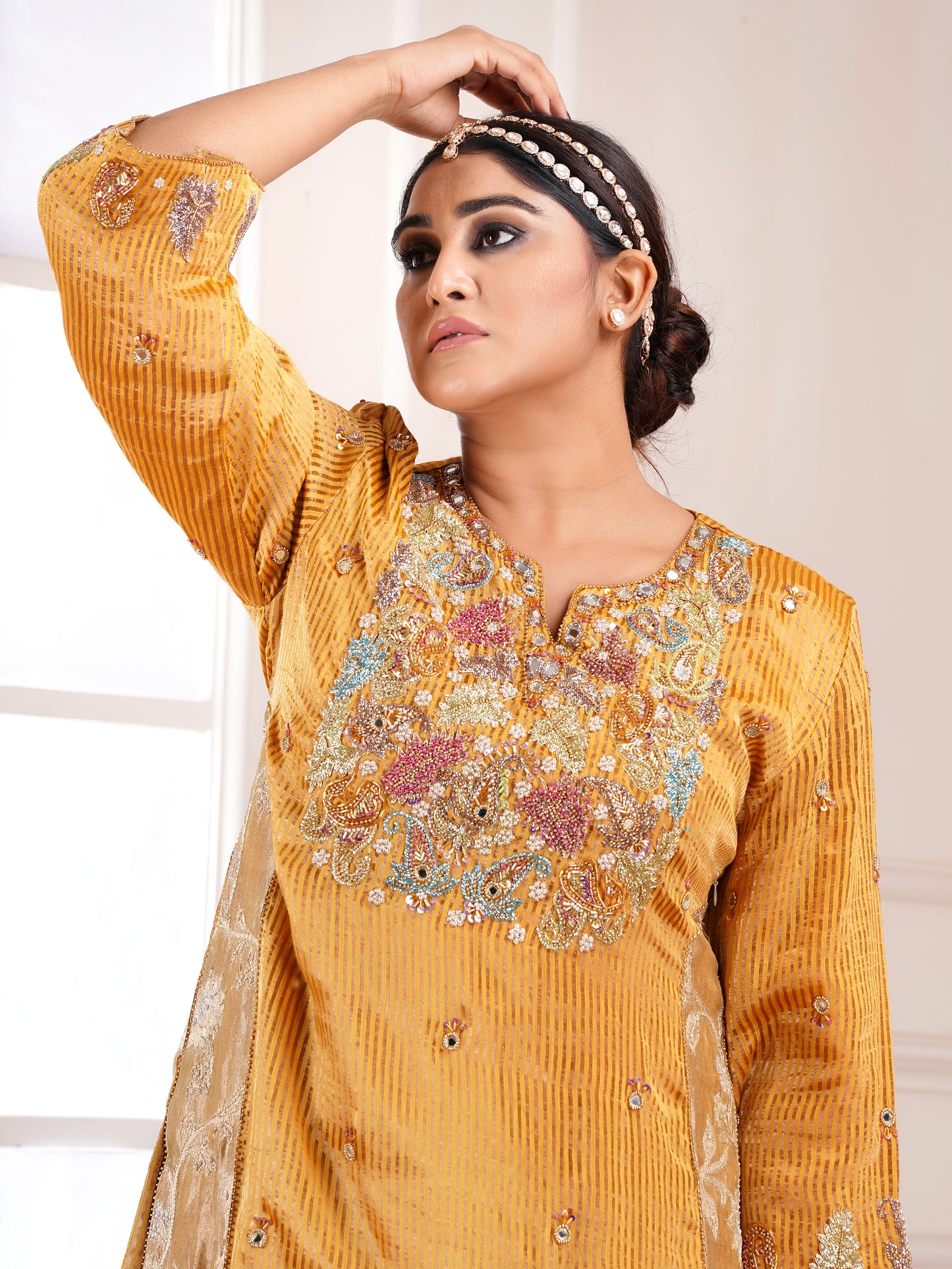 Yellow Muga Silk Embroidered Kurta Set