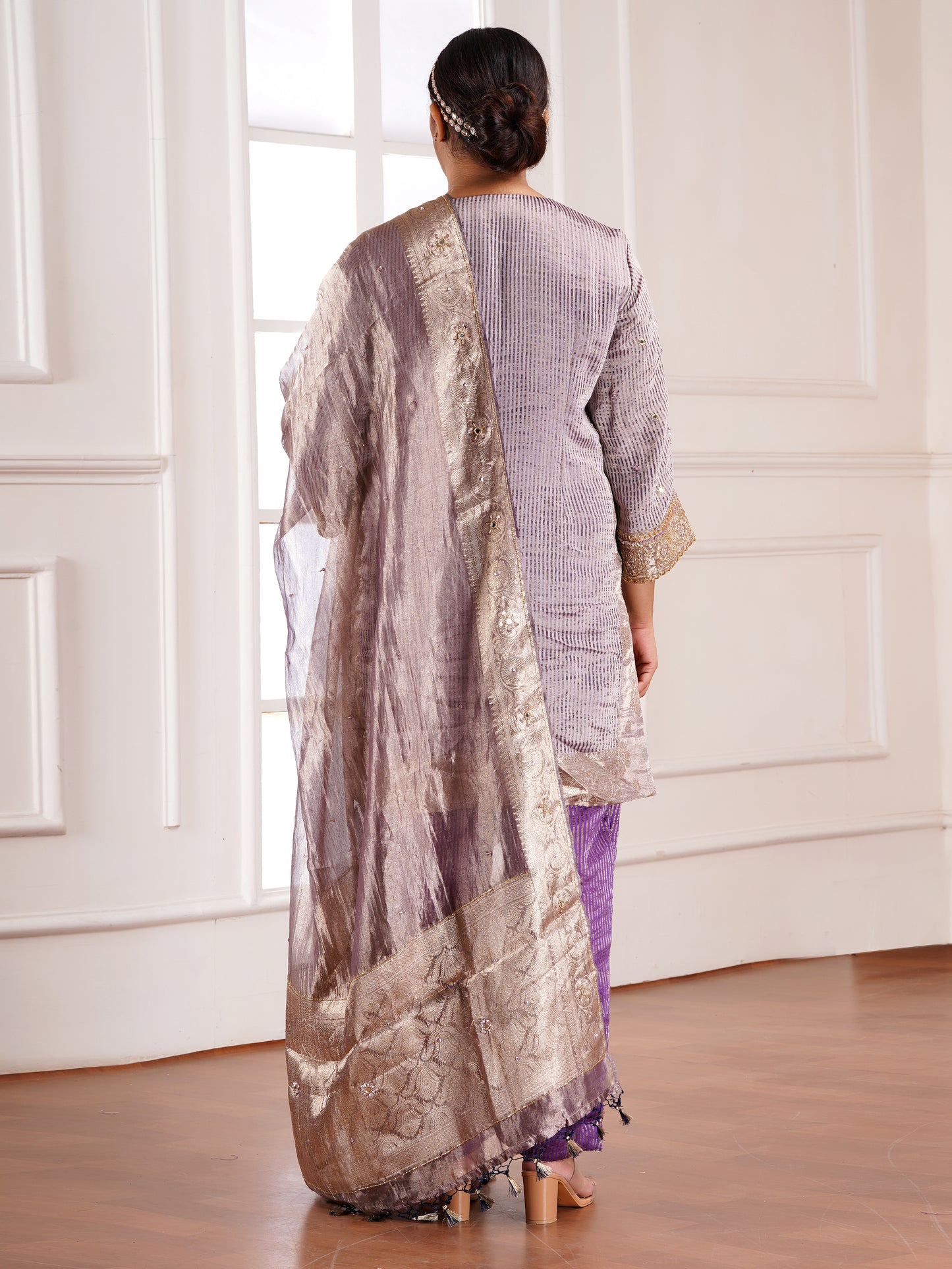 Grey Muga Silk  Embroidered Kurta Set