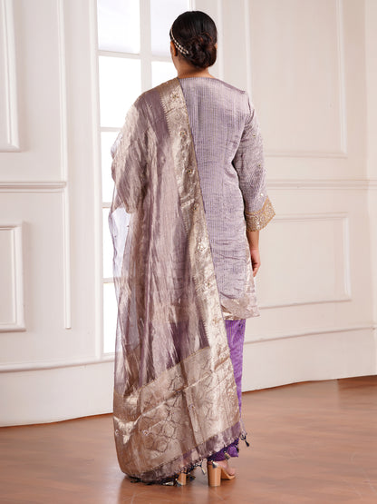 Grey Muga Silk  Embroidered Kurta Set