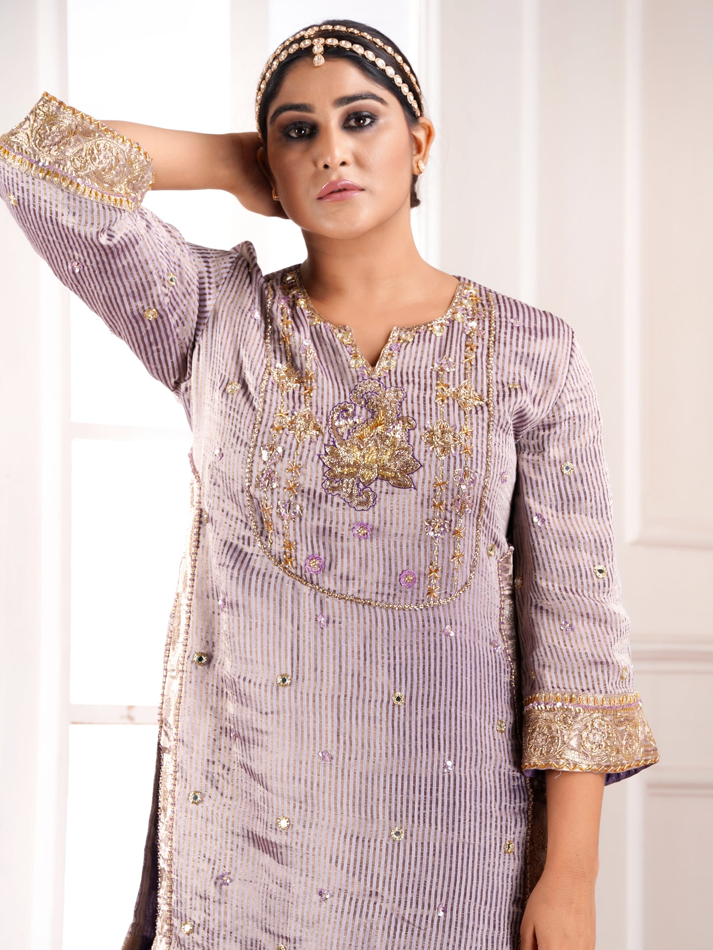 Grey Muga Silk  Embroidered Kurta Set