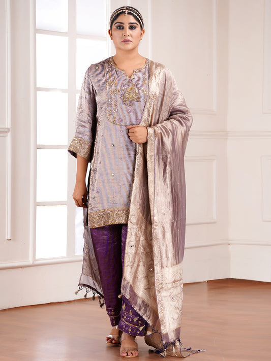 Grey Muga Silk Kurta Set