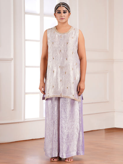 Purple Tissue Silk Jacket & Kurta Set