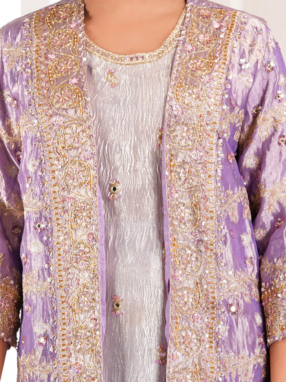 Purple Tissue Silk Jacket & Kurta Set