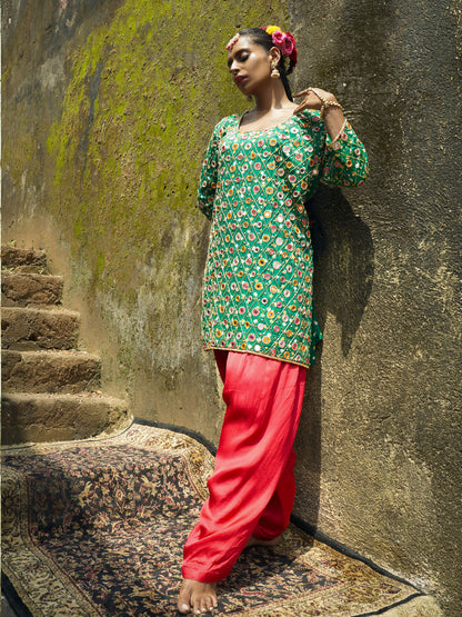 Green Jaal Kurta Set