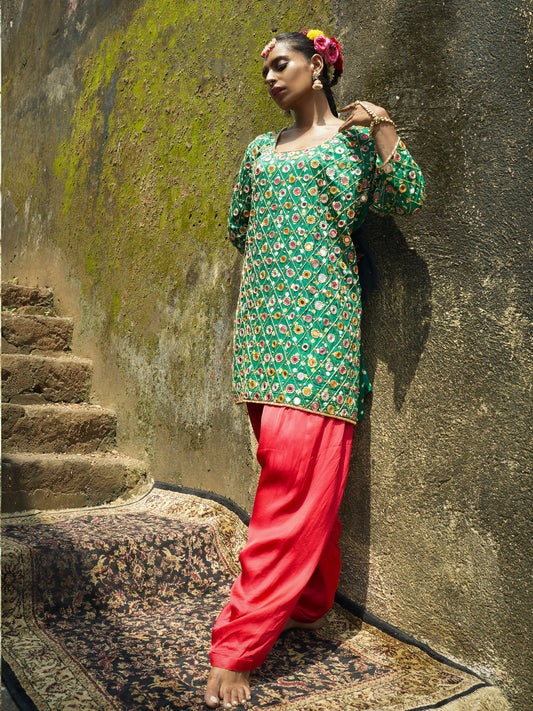 Green Jaal Kurta Set