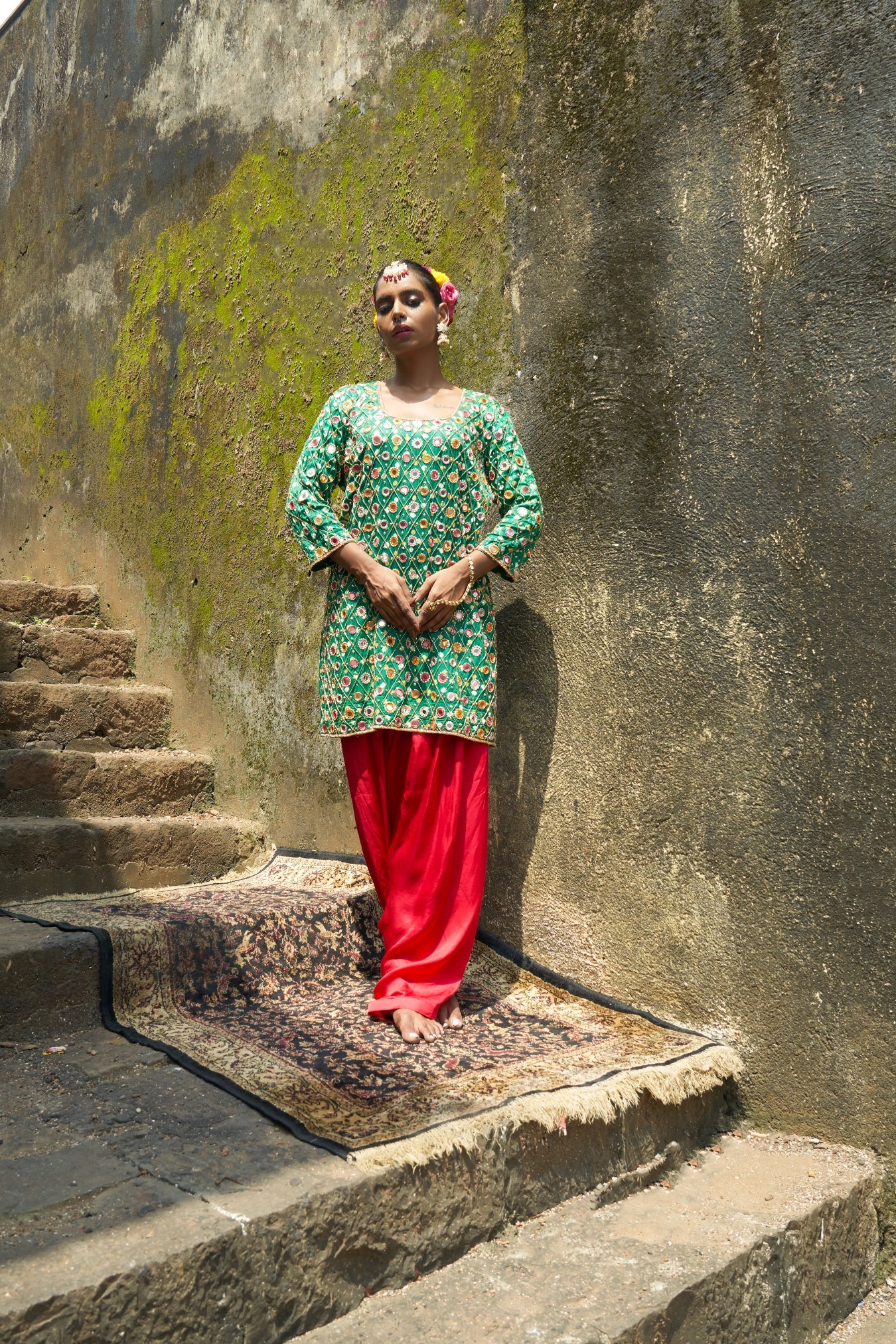 Green Jaal Kurta Set