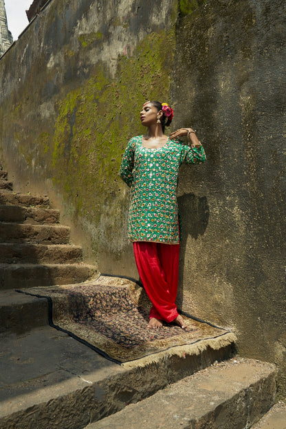 Green Jaal Kurta Set