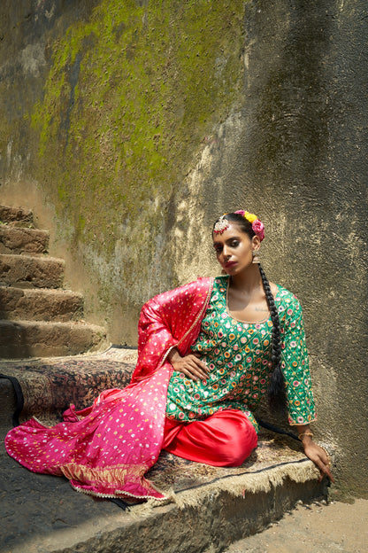 Green Jaal Kurta Set