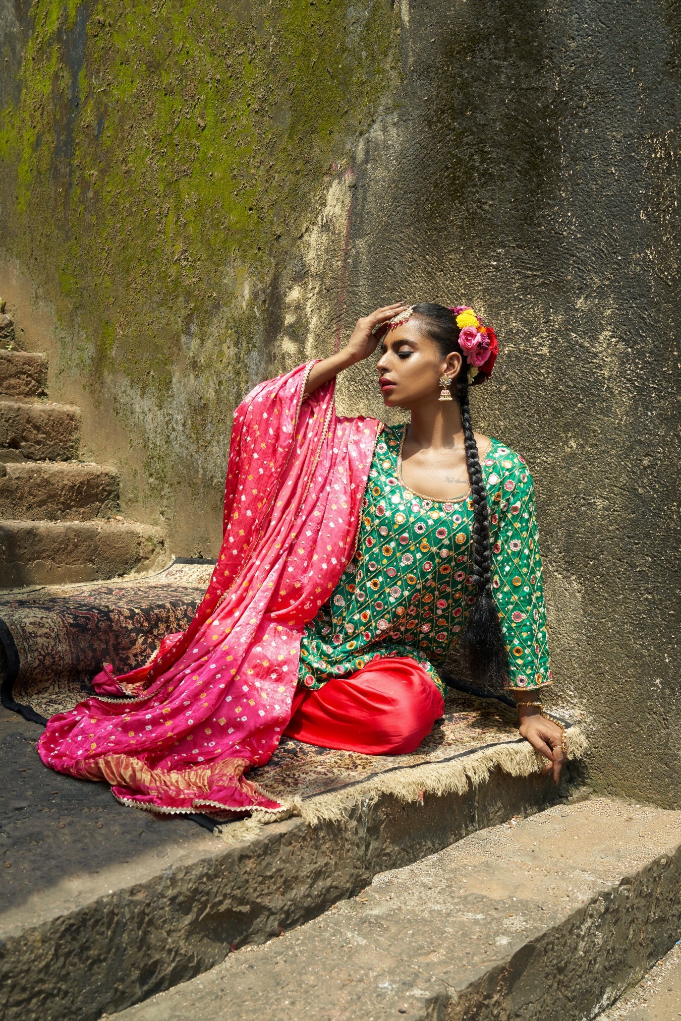 Green Jaal Kurta Set