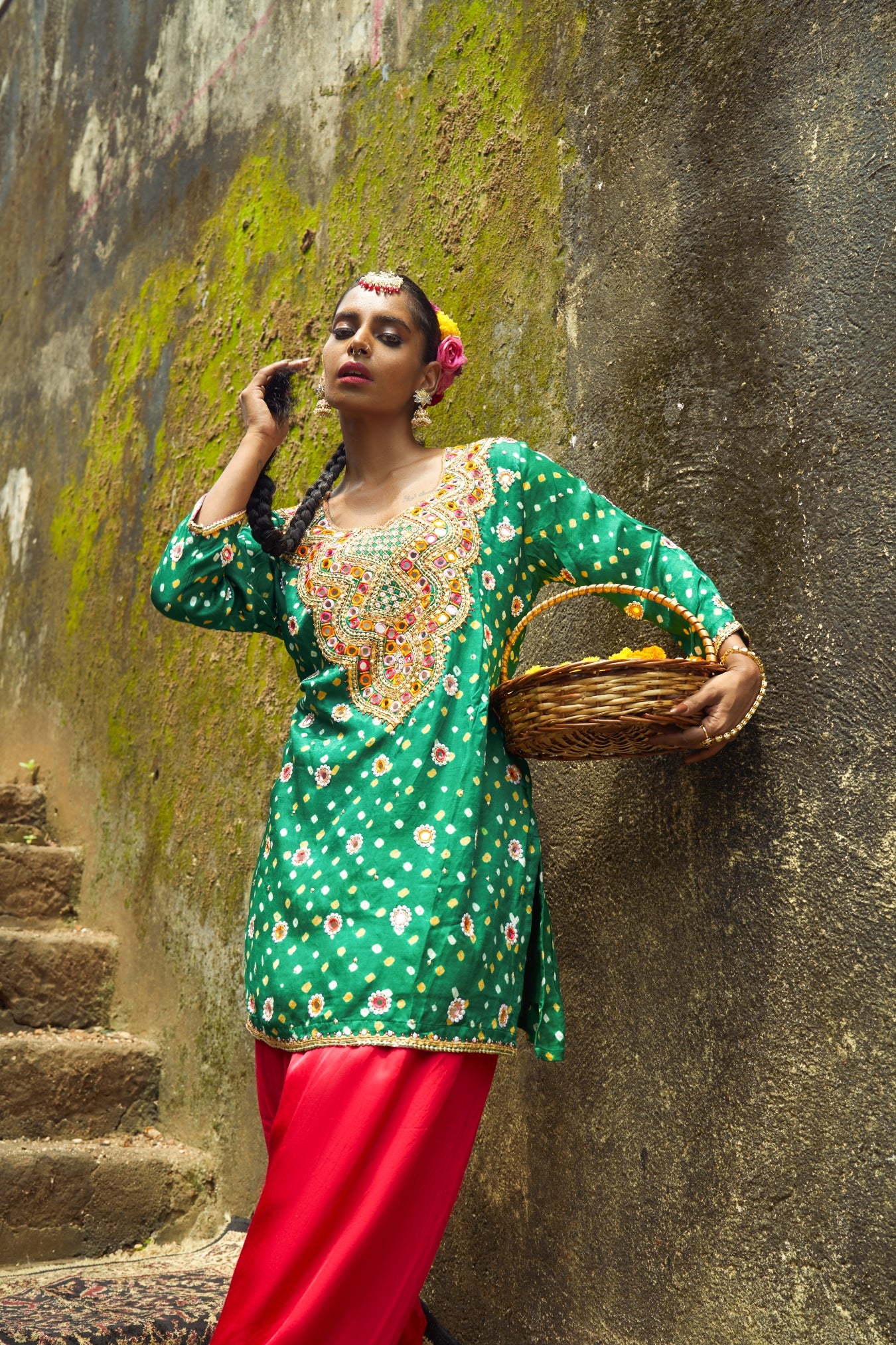 Green Scallop Kurta Set