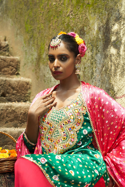 Green Scallop Kurta Set