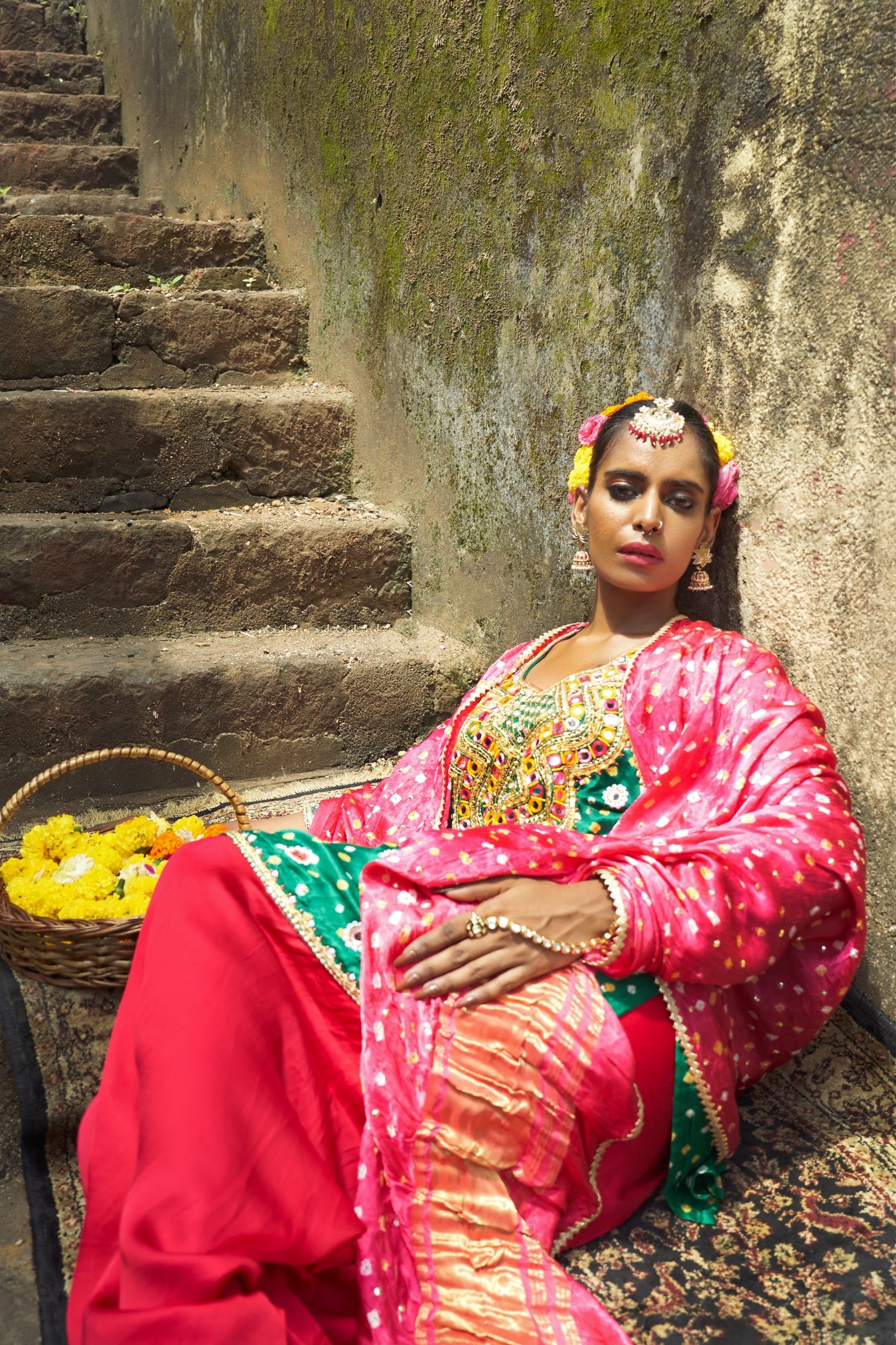 Green Scallop Kurta Set