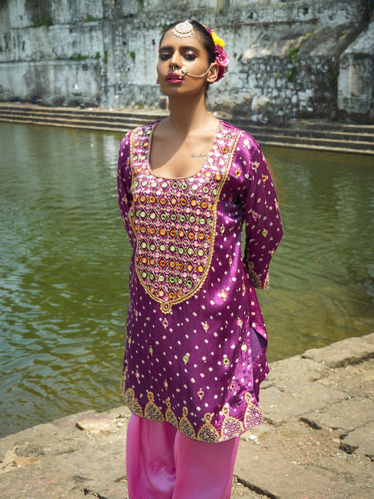 Purple Yoke Kurta Set