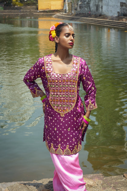Purple Yoke Kurta Set