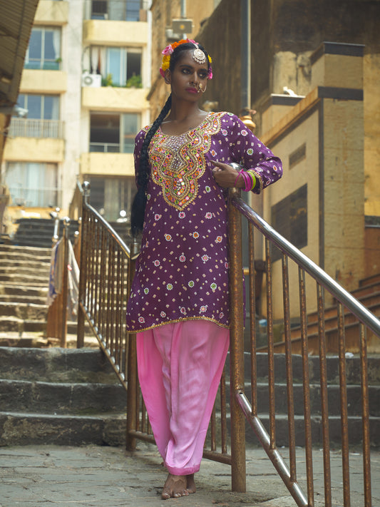 Purple Scallop Kurta Set