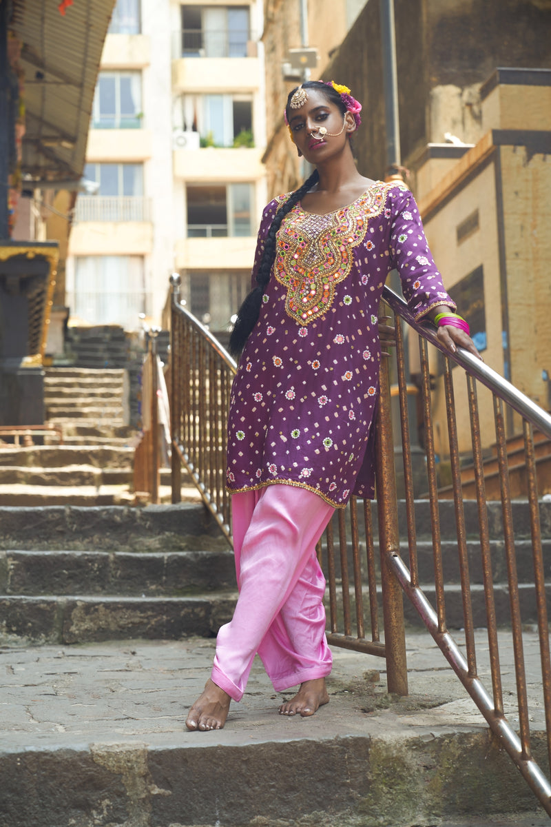 Purple Scallop Kurta Set