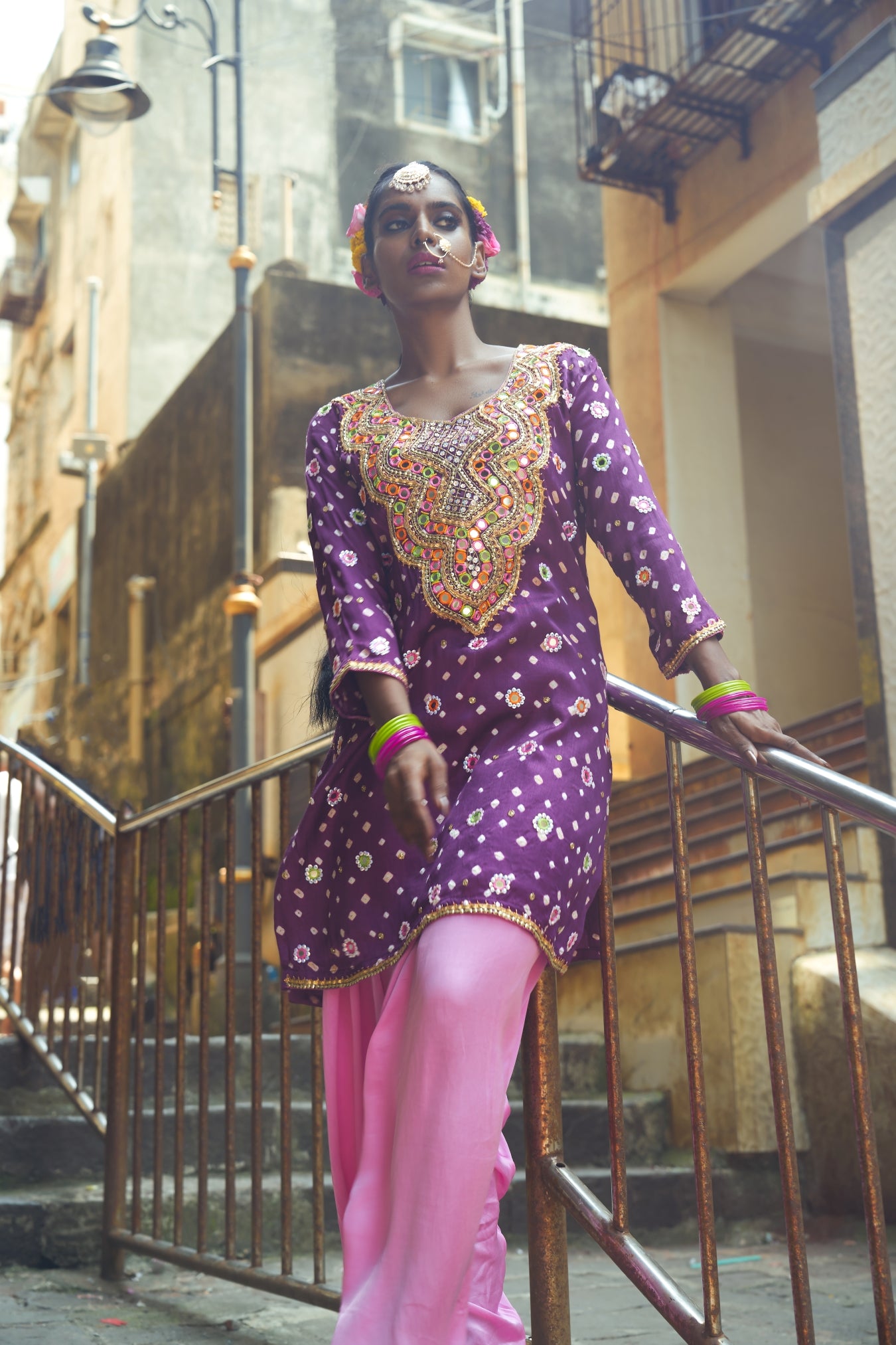Purple Scallop Kurta Set