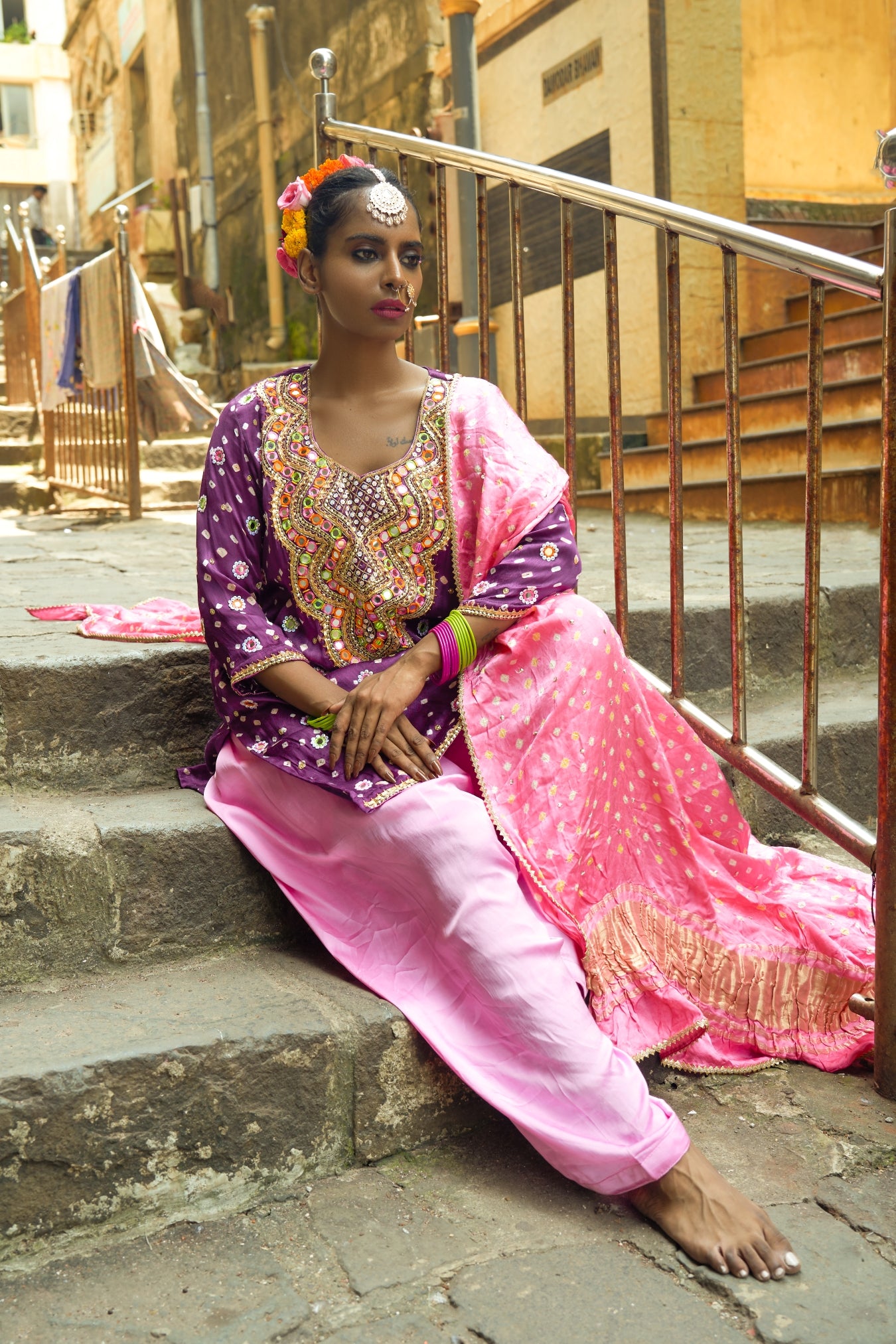 Purple Scallop Kurta Set