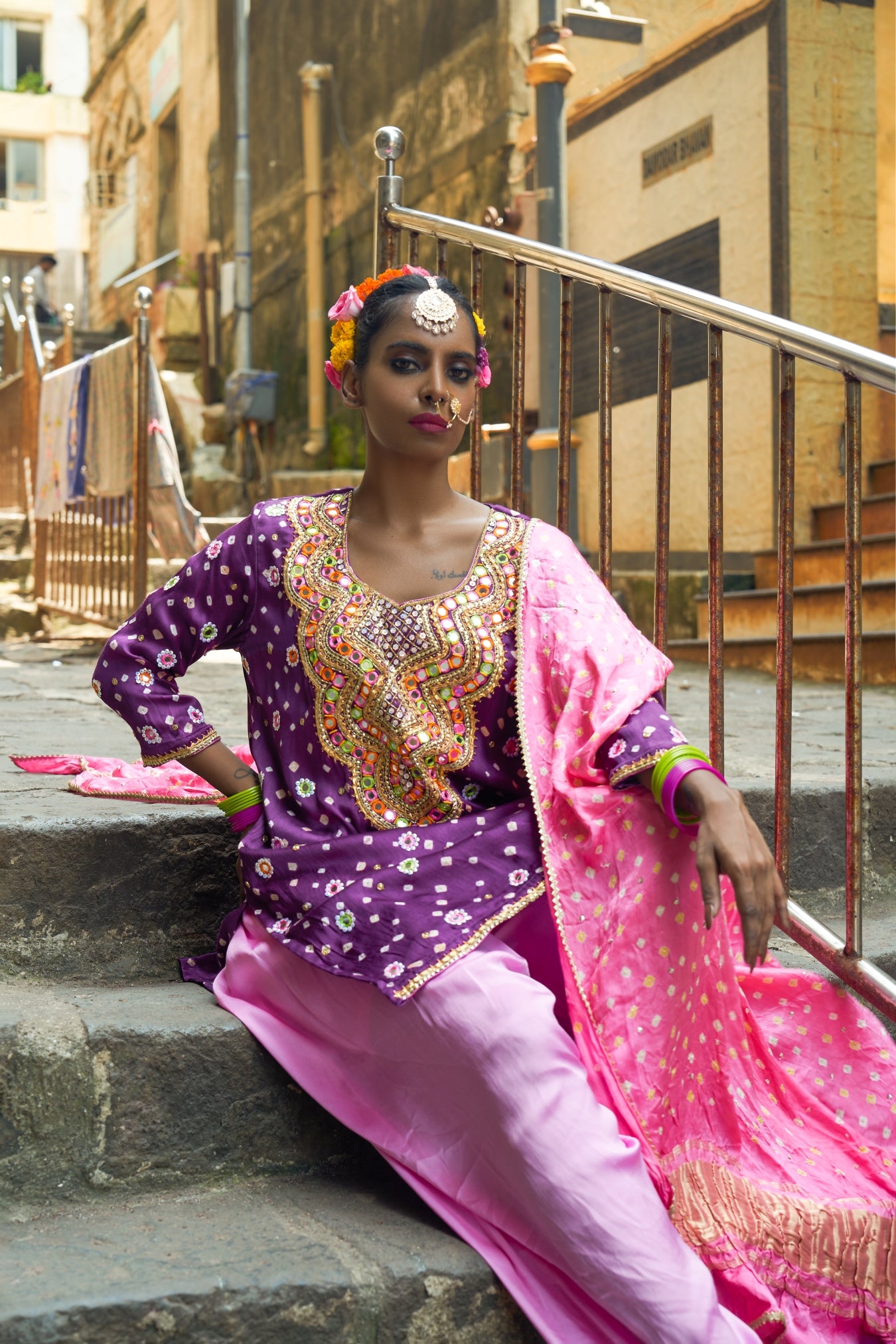 Purple Scallop Kurta Set