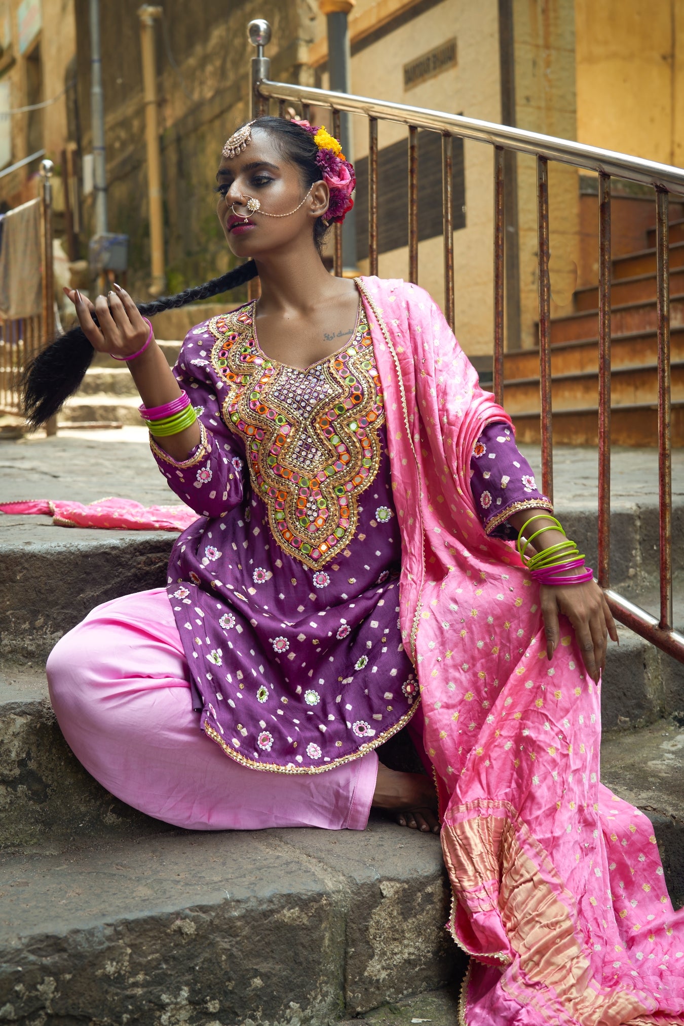 Purple Scallop Kurta Set